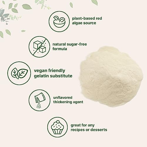 Loose unflavored agar agar powder, a plant-based gelatin substitute from red algae