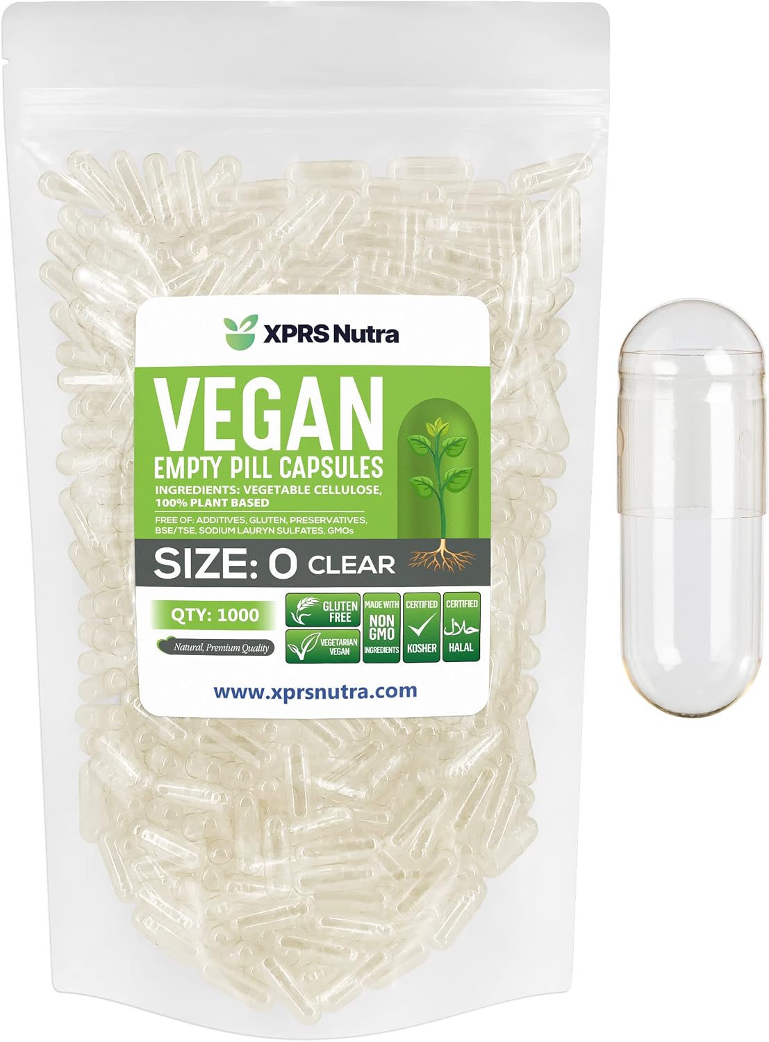 Empty clear size 0 vegetable capsules