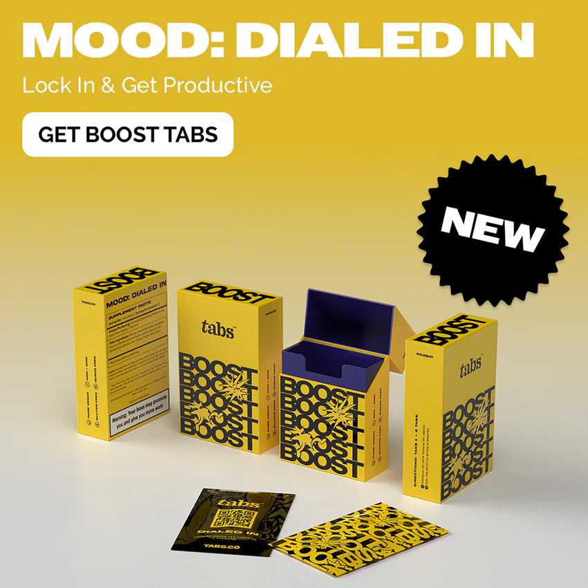 Yellow boxes and sachets, with promotional text reading “Lock In & Get Productive” and a New label on a yellow background.