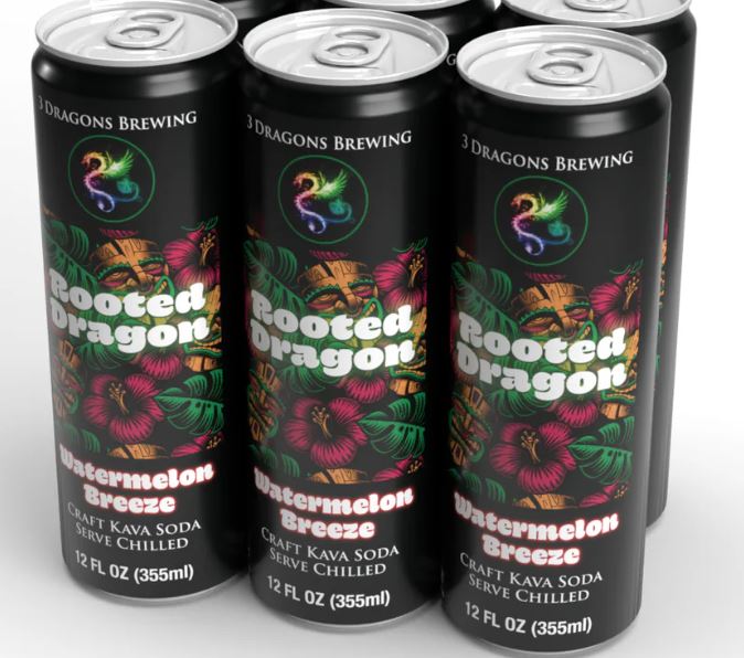 Rooted Dragon Kava Soda 6 Pack Watermelon Breeze Flavor Healing Herbals