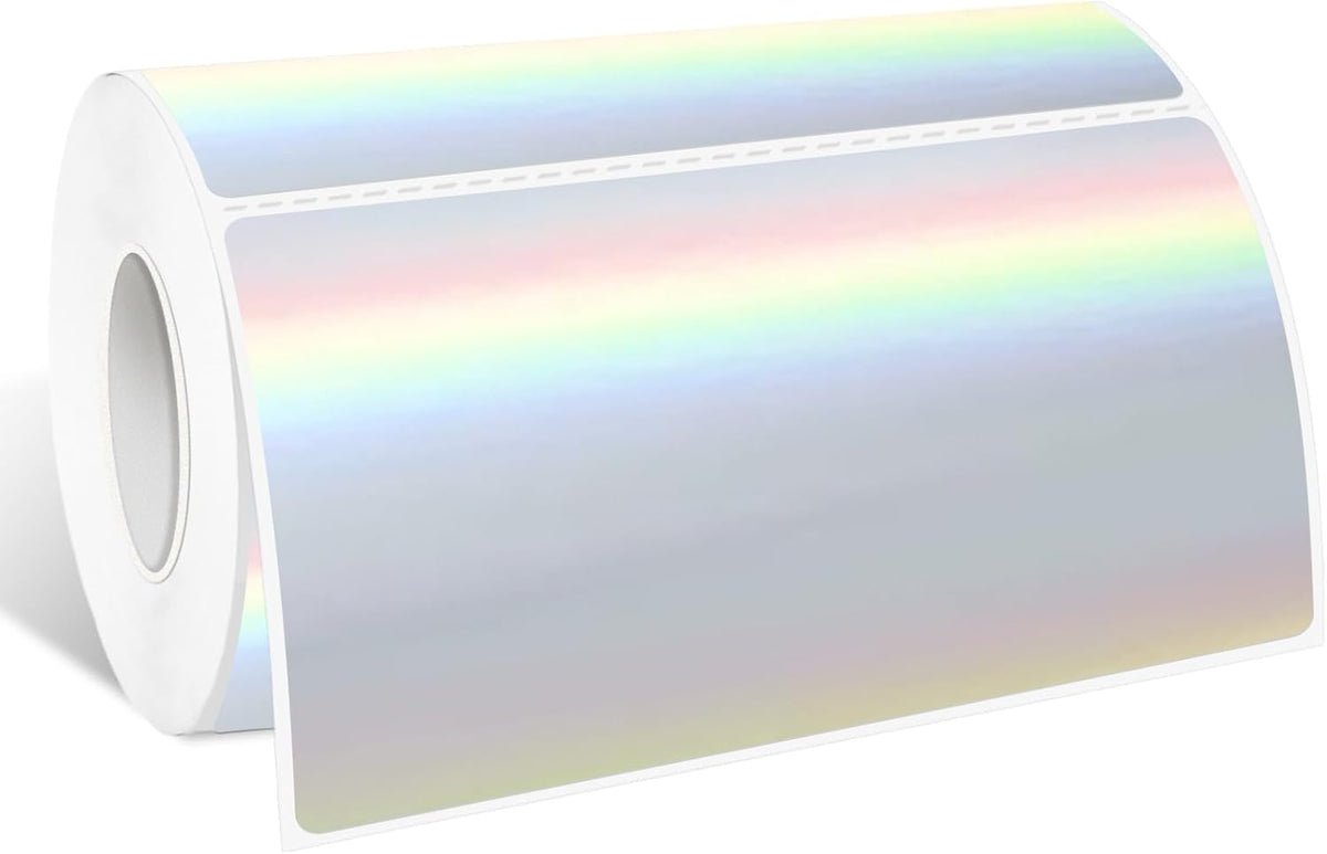 Roll of blank 2 by 4 inch rainbow holographic direct thermal label stickers