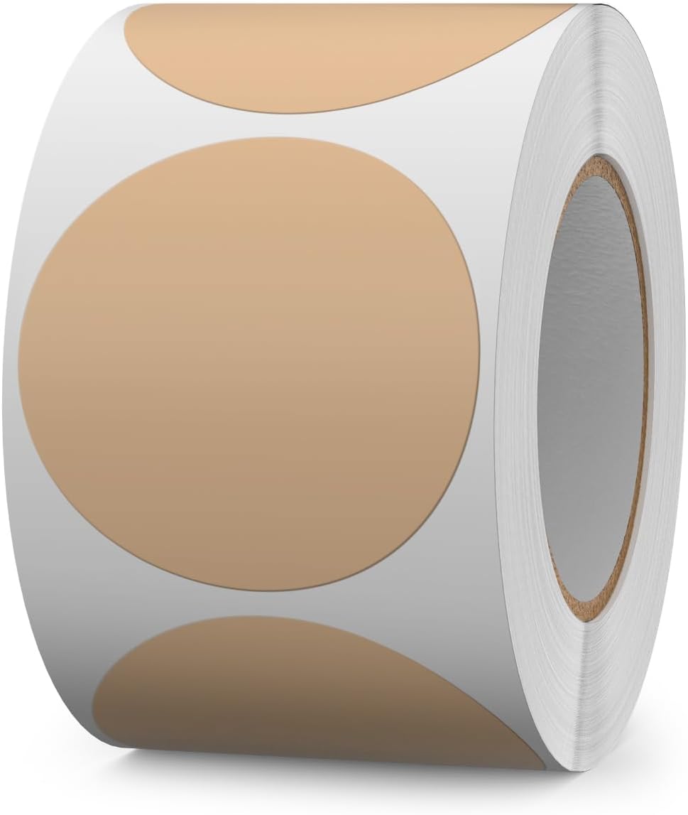 Roll of 2 inch round kraft label stickers in assorted colors