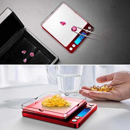 Digital pocket scale with backlit display and removable tray, weighing small items