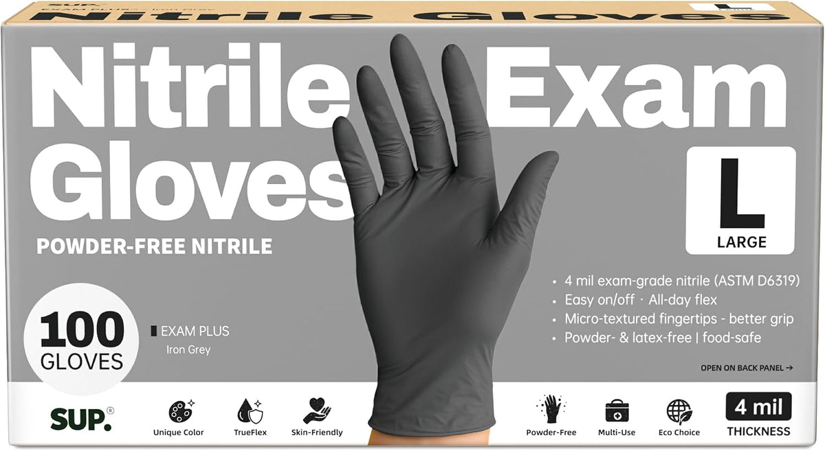 Box of black powder free nitrile gloves