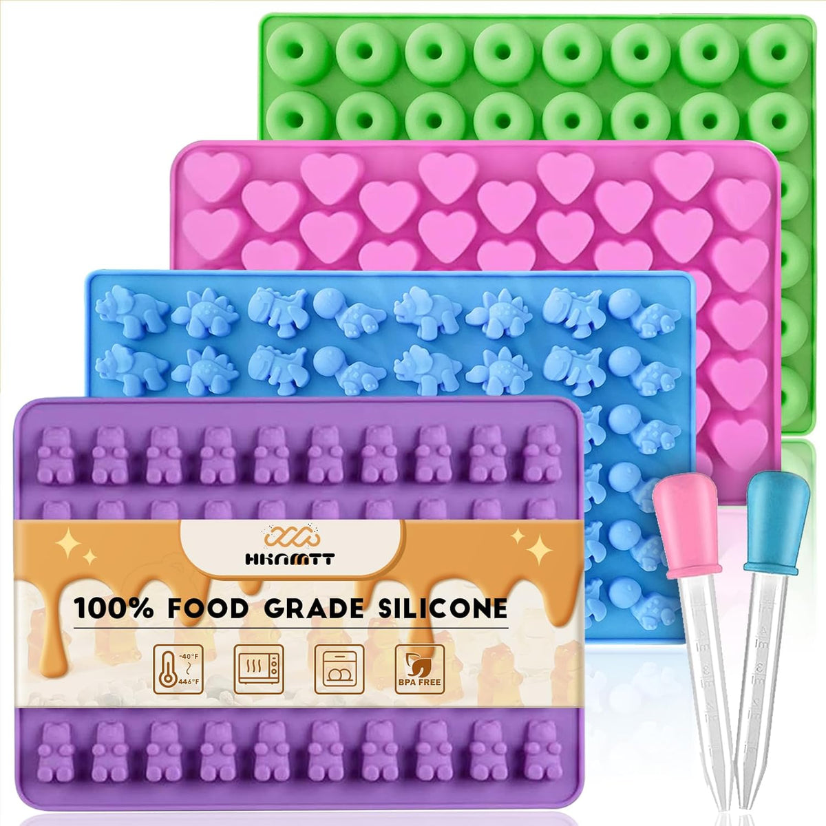 Silicone gummy molds with droppers