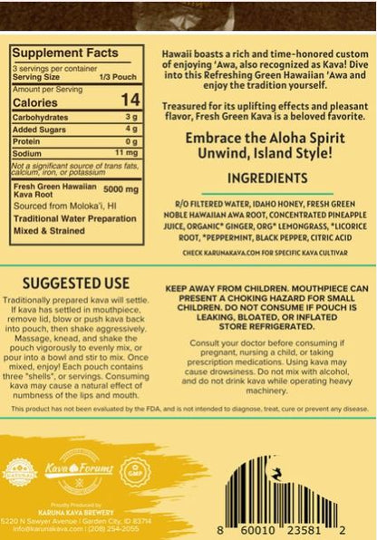 Karuna Kava Fresh Green Hawaiian Awa Supplement Facts, Ingredients, And Label By Healing Herbals