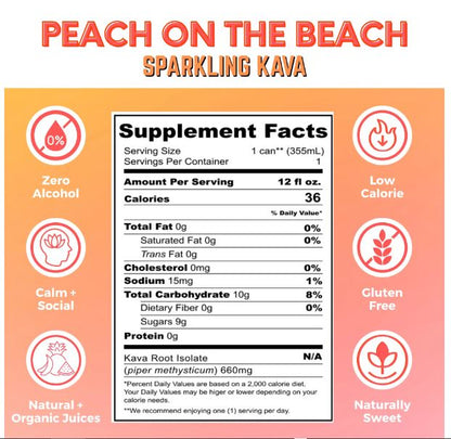 Botanical Brewing Co. Kava Peach On The Beach Supplement Facts Healing Herbals Store