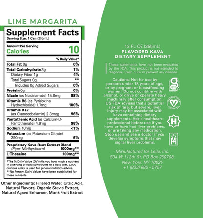 Leilo Kava Drink Relaxation Lime Margareta Flavor Supplement Facts By Healing Herbals