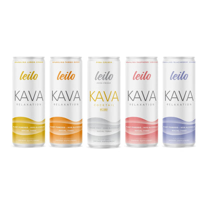Leilo Kava Drink Relaxation 5 Flavors Variety 12 FL OZ Dietary Supplement By Healing Herbals