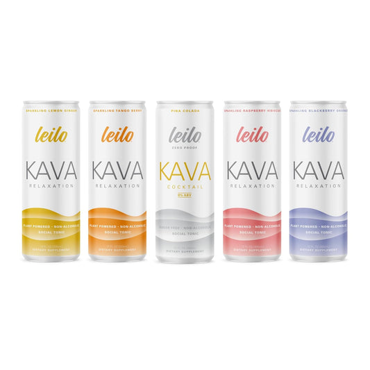 Leilo Kava Drink Relaxation 5 Flavors Variety 12 FL OZ Dietary Supplement By Healing Herbals