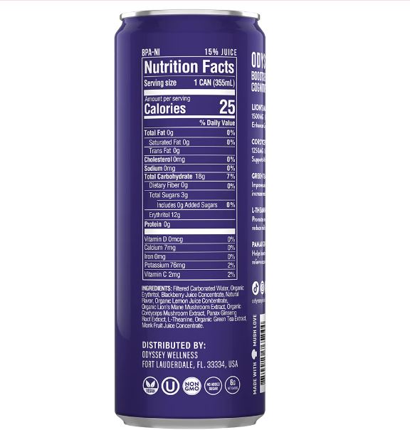 Odyssey Elixir Sparkling Blackberry Lemonade Flavor Nutrition Facts Healing-Herbals