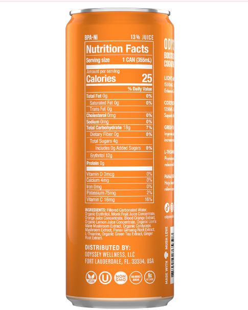 Odyssey Elixir Sparkling Mandarin Orange Flavor Nutrition Facts Healing Herbals