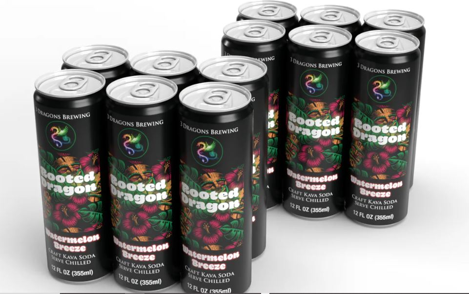 Rooted Dragon Kava Soda 12 Pack Watermelon Breeze Flavor Healing Herbals