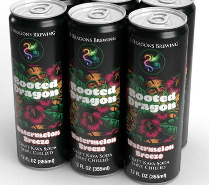 Rooted Dragon Kava Soda 6 Pack Watermelon Breeze Flavor Healing Herbals
