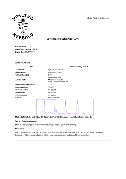 VU3 Kanna Exract Certificate Of Analysis Healing Herbals