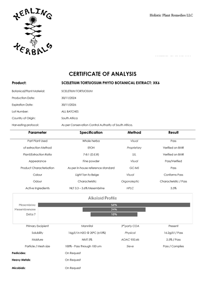 XK6 Kanna Exract Certificate Of Analysis Healing Herbals