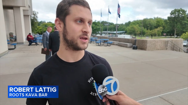 Robert Lattig of Roots Kava Bar interviewed by ABC7 New York the day the Suffolk County kratom law was signed, July 30 2026